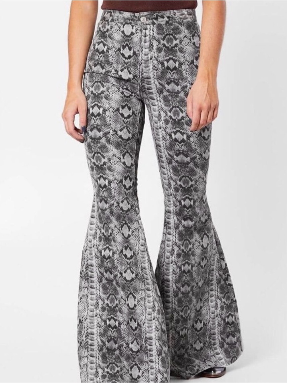 Free People Just Float On High Rise Flare Snake Skin Print Pants